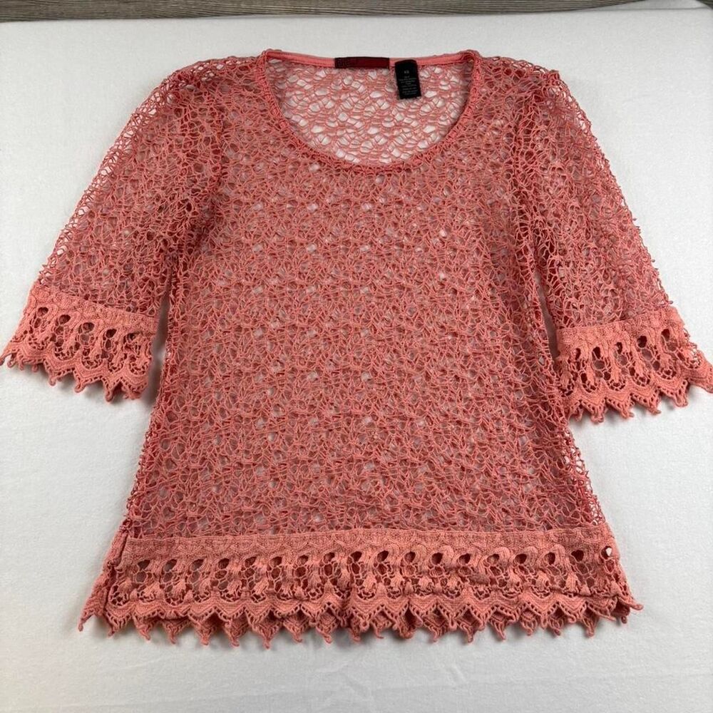 BKE Coral Crochet Top with Lace Trim | Y2K Boho Style | Size XS
